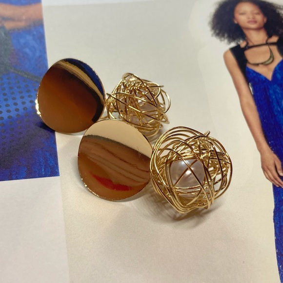 Fashion Gold Plated Geometric Ball Pearl Drop Earrings - Picture 3 of 4